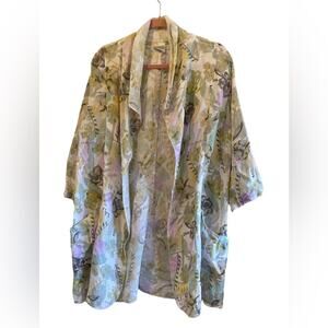 Click by Color me Cotton women’s size XL floral print linen open front jacket